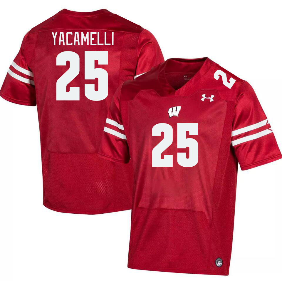 Men #25 Cade Yacamelli Winsconsin Badgers College Football Jerseys Stitched Sale-Red - Click Image to Close